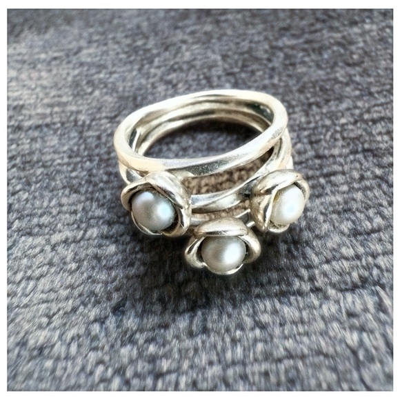 Pandora Three Wishes 3 Pearl Sterling Silver Ring - Picture 1 of 8